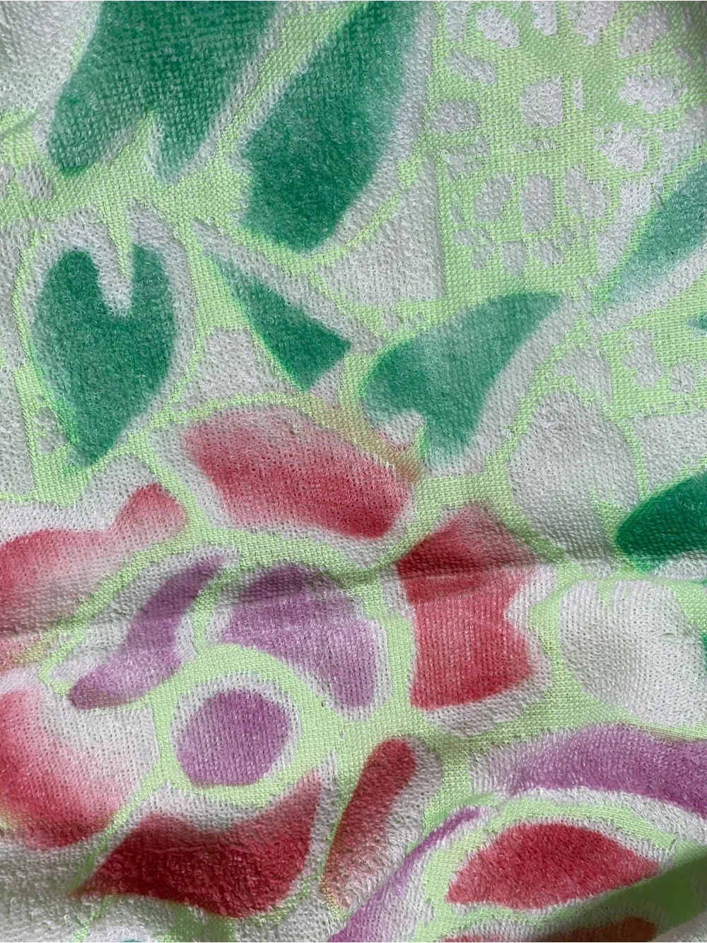 3 VINTAGE 70s/80s Pastel Rose Bath Towel Florescent Green Checkered Floral 47x24